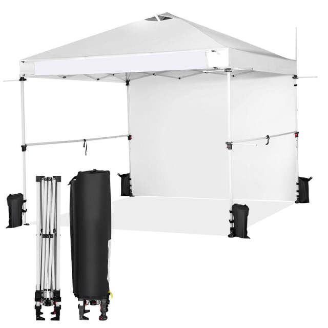 10' x 10' Commercial Pop Up Canopy Tent with Sidewalls, Roller Bag & Hanging Bars, Portable Instant Market Tent for Outdoor Events, Camping