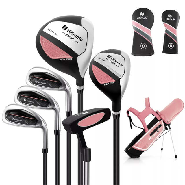 7 Pieces Junior Golf Club Set for Kids Ages 11-13 Right Hand, Children Golf Complete Set with #1 Driver, Head Cover & Stand Bag with Rain Hood