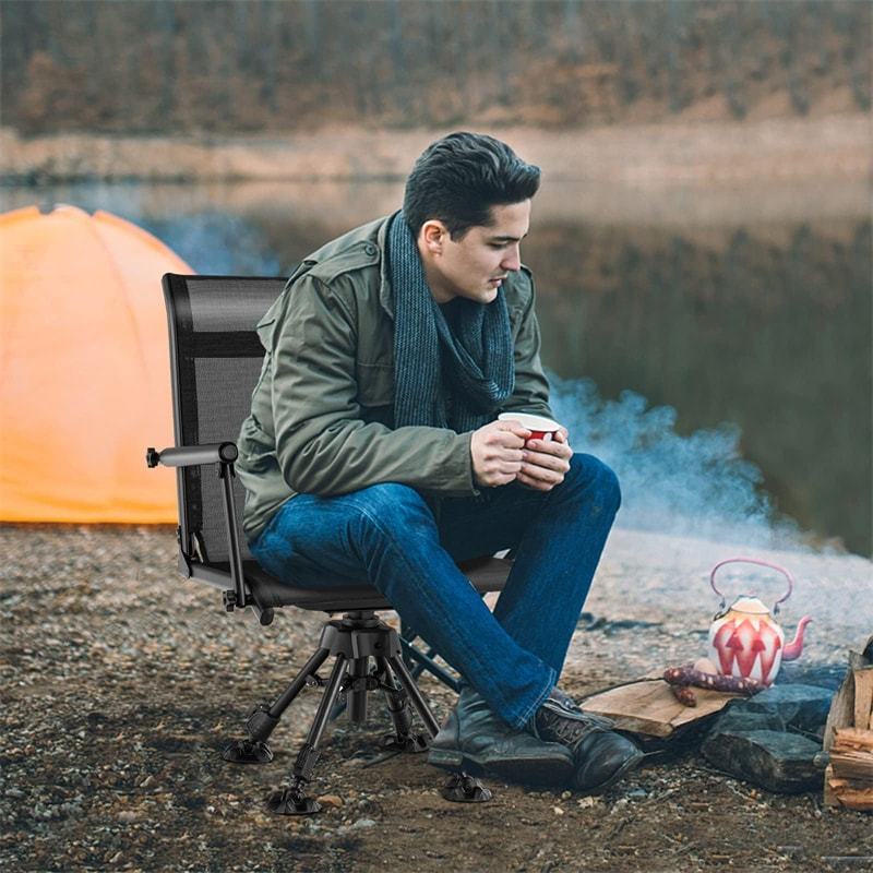 360° Swivel Hunting Blind Chair, Height Adjustable Folding Hunting Chair with 4 Adjustable Legs & Armrests, All-Terrain Feet, 330LBS Capacity