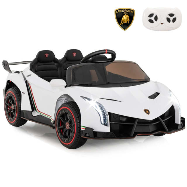 12V Kids Ride-On Car, Licensed Lamborghini 4WD Sports Car with Remote, LED Lights, Hydraulic Doors, Battery-Powered Electric Vehicle, Ages 3-8