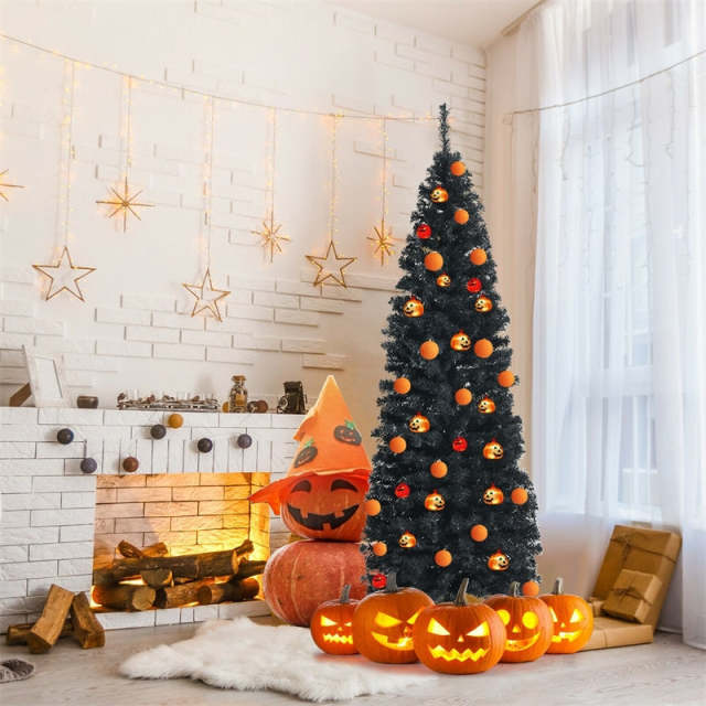 6ft Unlit Pencil Christmas Tree Slim Artificial Xmas Tree with Metal Stand for Holiday Decor