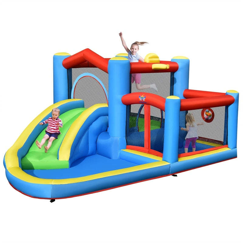 Inflatable Water Slide Mighty Bouncy House Jumper Water Park with Slide, Target Balls, Splash/Ball Pool for Kids Indoor Outdoor Party Family Fun