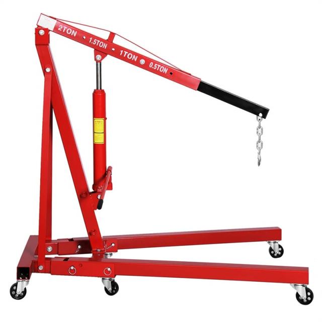 2 Ton Folding Engine Hoist, Heavy Duty Hydraulic Shop Crane with 6 Wheels, Adjustable Load Arm & 4400 LBS Capacity for Garage, Workshop