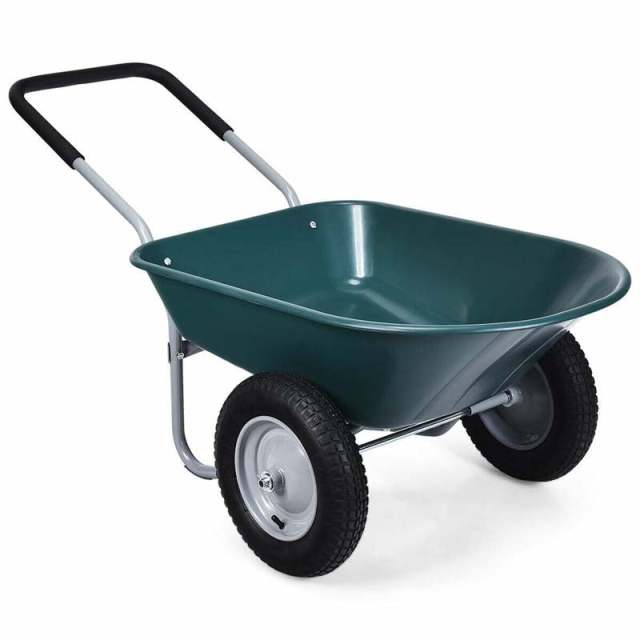 Dual-Wheel Wheelbarrow, 330lb Capacity Heavy Duty Garden Cart with Pneumatic Tires & Easy-Dump for Lawn, Farm & Construction