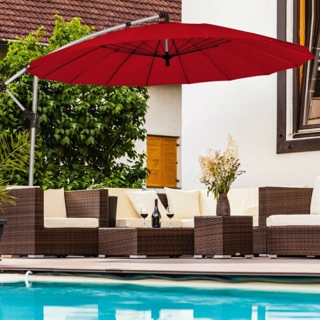 10 Ft Offset Hanging Patio Umbrella, Outdoor Cantilever Umbrella with Crank & Cross Base for Backyard, Poolside, Lawn, Garden