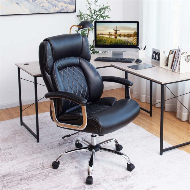 500LBS Big & Tall Office Chair, High-Back Leather Executive Chair w/ Wide Seat for Heavy People, Height Adjustable Swivel Computer Desk Chair