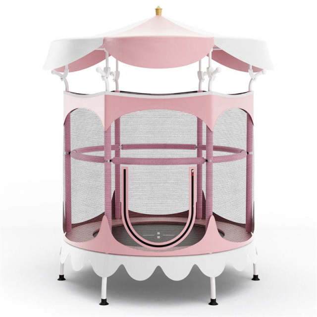 64" Mini Kids Trampoline, ASTM Approved Toddler Trampoline with Detachable Canopy, Safety Enclosure Net & Handrail for Indoor Outdoor Use