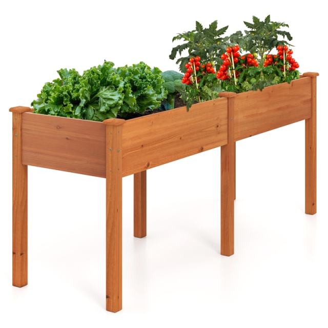 Wood Raised Garden Bed with Legs, Divider Panel & Drainage Holes, 73"x23"x30" Elevated Planter Box for Vegetables, Fruits, Flowers, Herbs