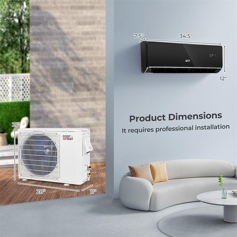 12000 BTU 22 SEER2 208-230V Wifi Enabled Mini Split Air Conditioner & Heater, Energy Star Wall Inverter AC Unit with Heat Pump & Assembly Kit