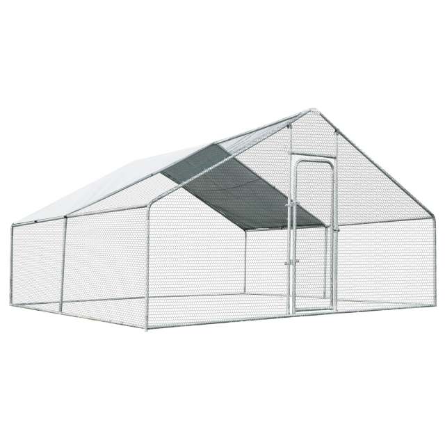 13' x 13' Large Metal Chicken Coop, Walk-in Poultry Cage with Waterproof Cover, Hen Run House Rabbits Habitat for Outdoor Backyard Farm