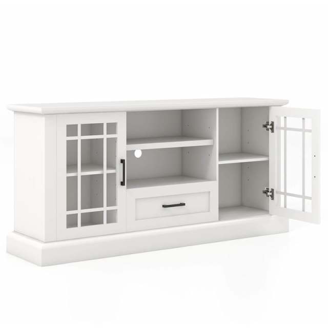 Farmhouse TV Stand for TVs up to 70", Entertainment Center Tall Media Console with 2 Glass Doors, Cubbies & Drawer, Living Room Storage Cabinet