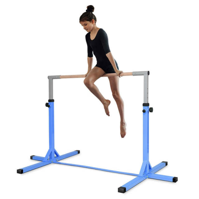Steel Gymnastics Training Bar, 3' to 5' Height Adjustable Kip Bar with Double Locking Mechanism, Junior Horizontal Bar for Home Practice