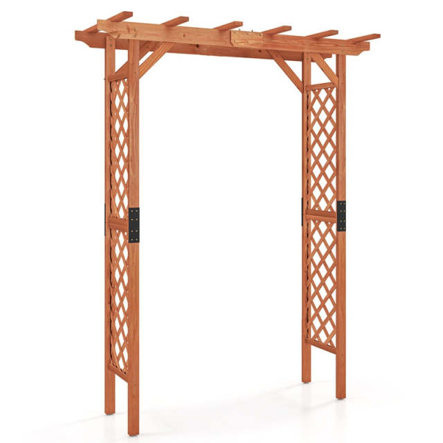 7ft Wood Garden Arbor, Outdoor Wedding Arch for Lawn Patio Bridal Party Decoration, Garden Trellis Pergola for Climbing Plant Rose Vines