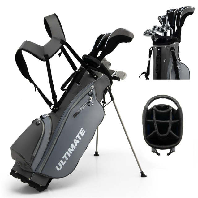 10 Pieces Men's Golf Club Set Right Hand, Complete Golf Club Package Set with 460cc #1 Driver, #3 Fairway Wood, Hybrid, Irons, Putter & Bag