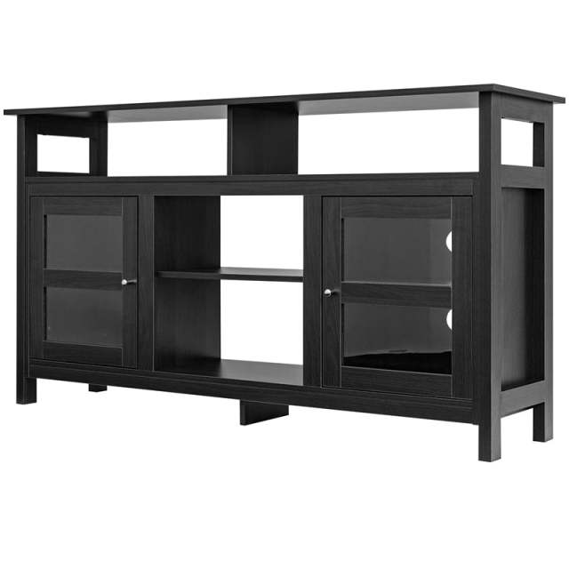 58" Fireplace TV Stand for TVs up to 65", Farmhouse Wood Media Console with 2 Cabinets & 4 Shelves, Entertainment Center for 18" Fireplace