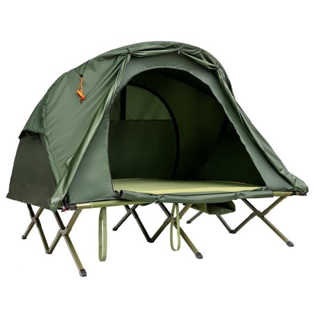 2-Person Tent Cot, 4-in-1 Folding Elevated Camping Tent with Waterproof Rainfly, Self-Inflating Mattress, Carry Bag, Portable Off Ground Tent