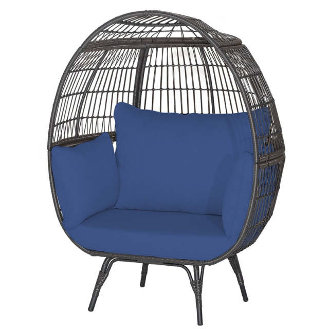 Oversized Wicker Egg Chair, Indoor/Outdoor PE Rattan Basket Lounge Chair with 4 Cushions, Steel Frame, 450LBS Capacity for Patio, Backyard