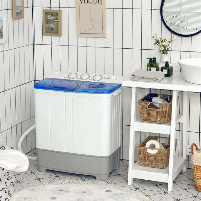 Portable Washing Machine, Twin Tub 22LBS Capacity Compact Laundry Washer Spin Dryer Combo with Control Knobs & Drain Pump for Apartment, RV