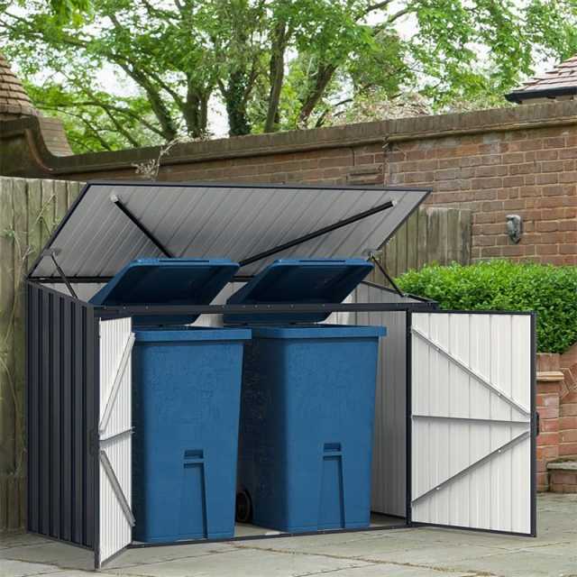 6.3x2.8FT Metal Outdoor Storage Shed with Lockable Door & Snap-On Assembly, Rustproof Steel Utility Cabinet for Bike Trash Cans, Backyard/Garden/Patio