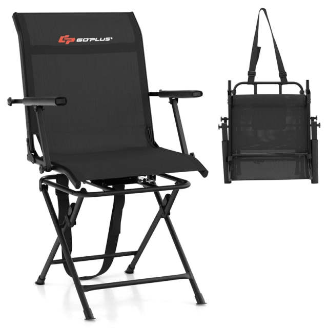 360° Swivel Hunting Blind Chair, Portable Folding Hunting Chair with Armrest, Mesh Back & Carrying Strap, Silent Hunting Seat for Dove Camping