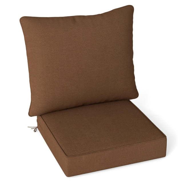 Deep Seat & Back Cushion Set with Rope Ties, Waterproof 6" Thick Indoor/Outdoor Chair Pads for Patio Furniture & Poolside