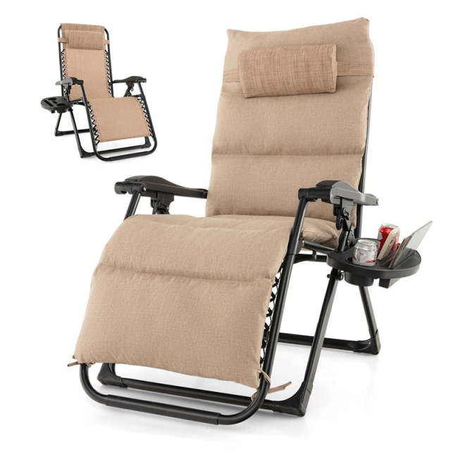 Adjustable Metal Zero Gravity Lounge Chair with Cup Holder Tray, Removable Cushion & Pillow, Folding Reclining Patio Chair for Garden Backyard