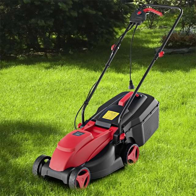 14-Inch 12 AMP Electric Corded Lawn Mower, Walk-Behind Mower with Grass Collection Box & 3 Adjustable Cutting Position for Backyard Garden Yard