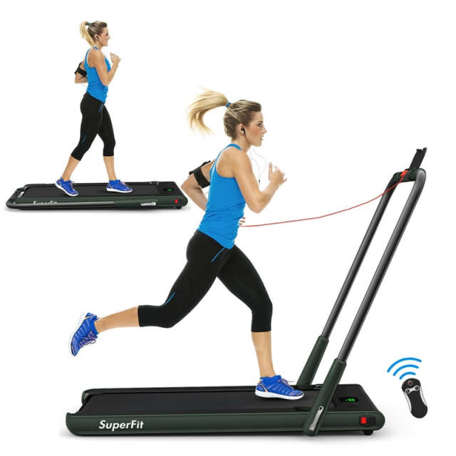 2.25HP 2-in-1 Folding Under Desk Treadmill with LED Display, Remote & APP Control, Portable Electric Walking Running Machine for Home Office