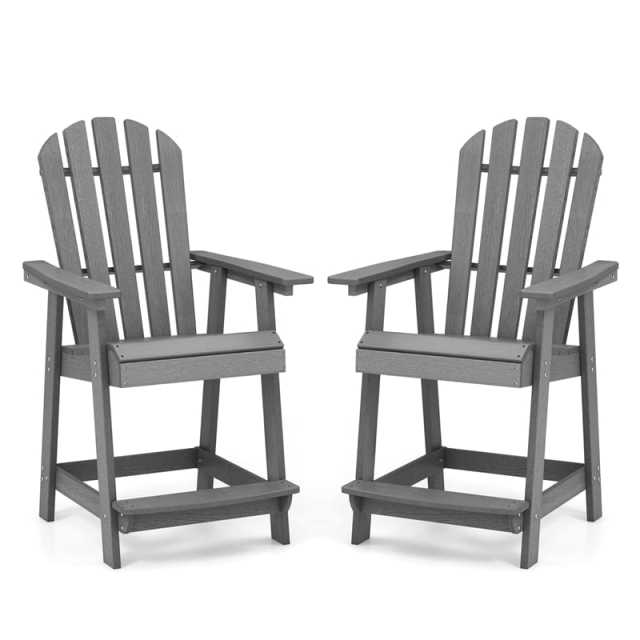 Outdoor HDPE Bar Stools Set of 2, 47" Tall Adirondack Chairs with Armrest & Footrest, All-Weather Counter Height Barstools for Poolside, Garden