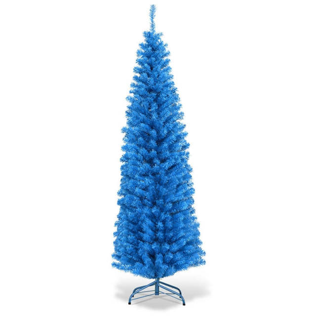 6ft Unlit Pencil Christmas Tree Slim Artificial Xmas Tree with Metal Stand for Holiday Decor