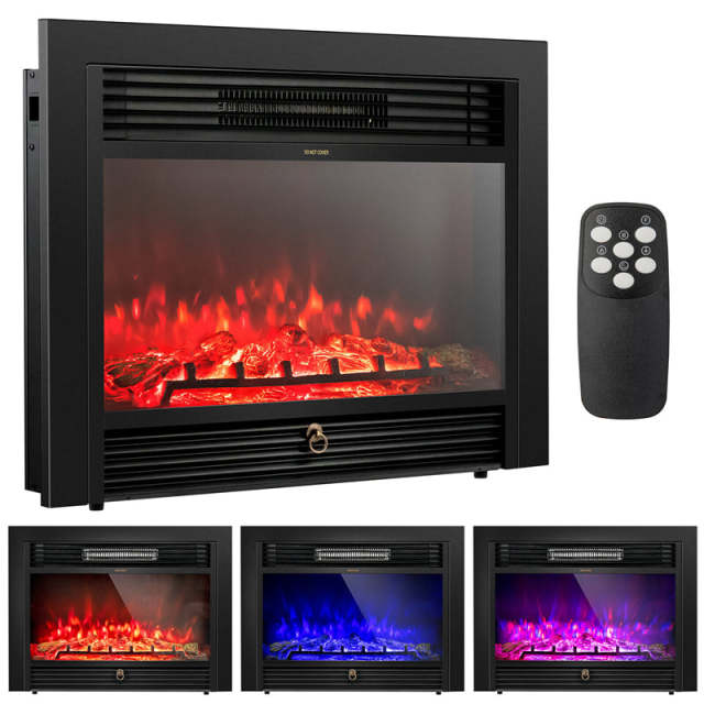 28.5" Electric Fireplace Insert, 750W/1500W Wall Mounted Recessed Freestanding Fireplace Heater with 3 Color Adjustable Flames, 2 Heat Modes, 8H Timer