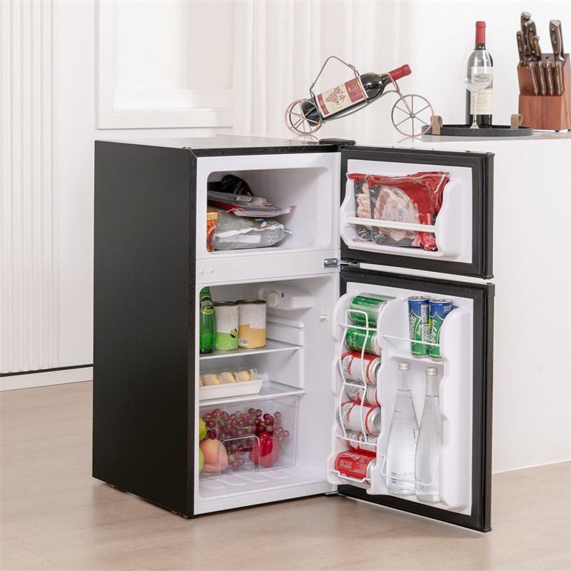 2 Door Mini Fridge 3.2 Cu.Ft. Compact Refrigerator with Freezer for Bedroom Dorm Apartment Office