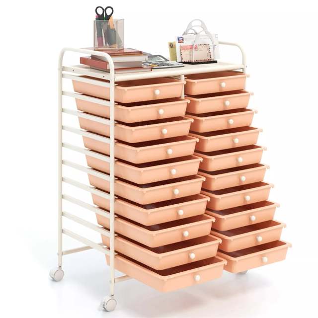 Storage Drawer Cart, 20-Drawer Rolling Cart Organizer with Lockable Wheels, Mobile Utility Cart for Office School Art Craft Supplies