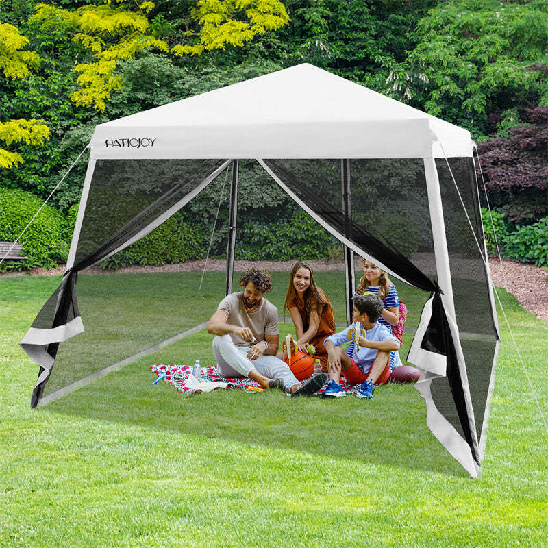10x10FT Slant Leg Pop-Up Canopy with Mesh Sidewalls & Roller Bag, Foldable Outdoor Instant Setup Canopy Tent for Patio, Camping, Beach Events