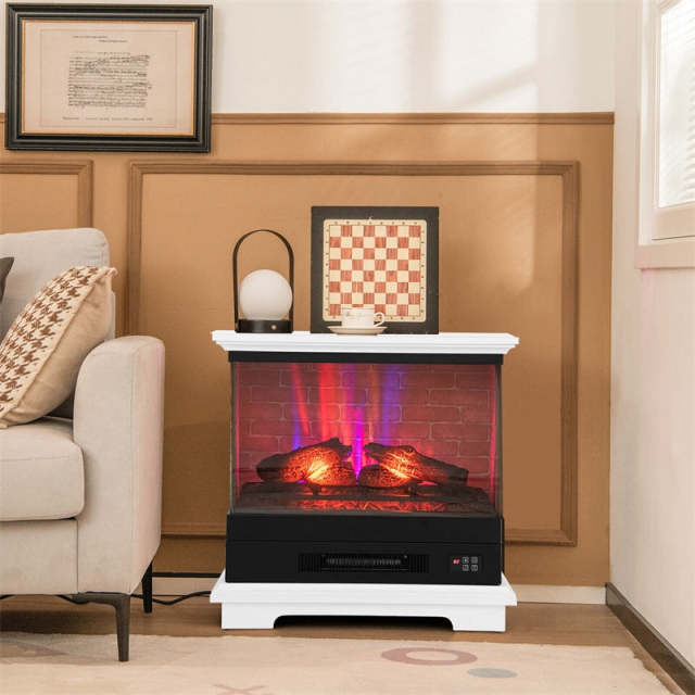 27" Electric Fireplace with Mantel, 3-Sided Glass View Freestanding Heater 1400W with 7 Flame Colors, Remote, 6H Timer & Overheat Protection