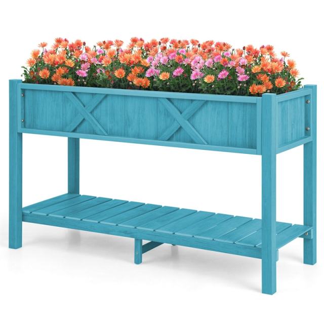 44" HIPS Raised Garden Bed with Legs, Storage Shelf & Drainage Holes, Weatherproof Elevated Planter Box for Backyard, Balcony, Flowers, Herbs