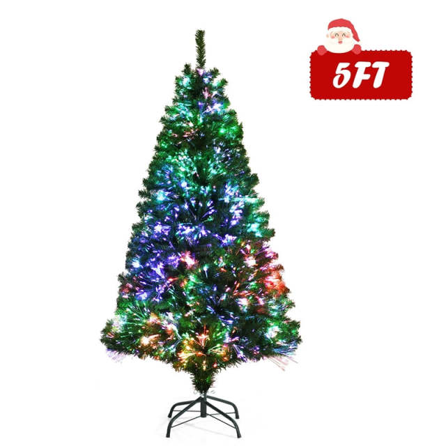 5FT Pre-Lit Fiber Optic Christmas Tree, Artificial Spruce Xmas Tree with 449 PVC Branch Tips & Metal Stand for Indoor Holiday Decor