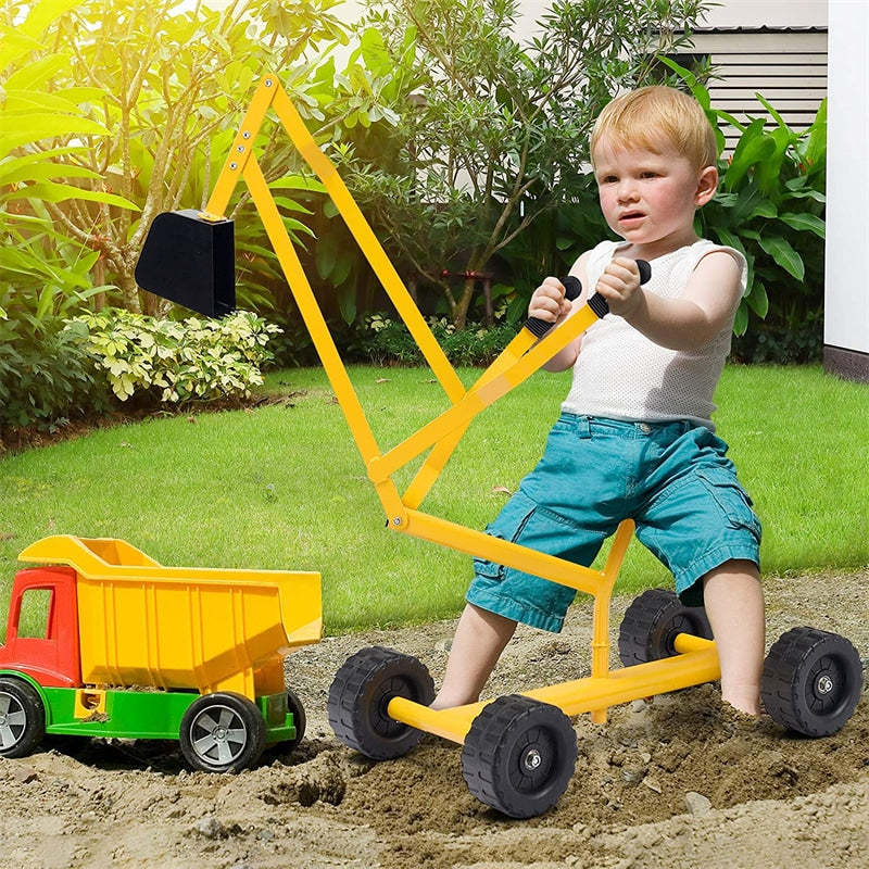 Heavy Duty Kids Ride-on Sand Digger, Sandbox Digger Excavator Crane with 360° Swivel Seat & Wheels for Sand/Dirt/Snow Play, Backyard & Beach