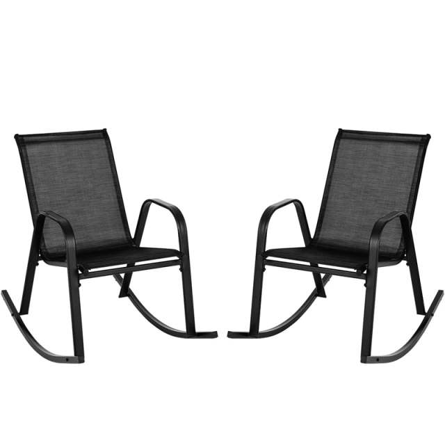 2PCS Outdoor Rocking Chairs, Ergonomic Patio Rockers with Breathable Fabric Seat & Back, Heavy-Duty Metal Frame for Backyard, Garden Front Porch