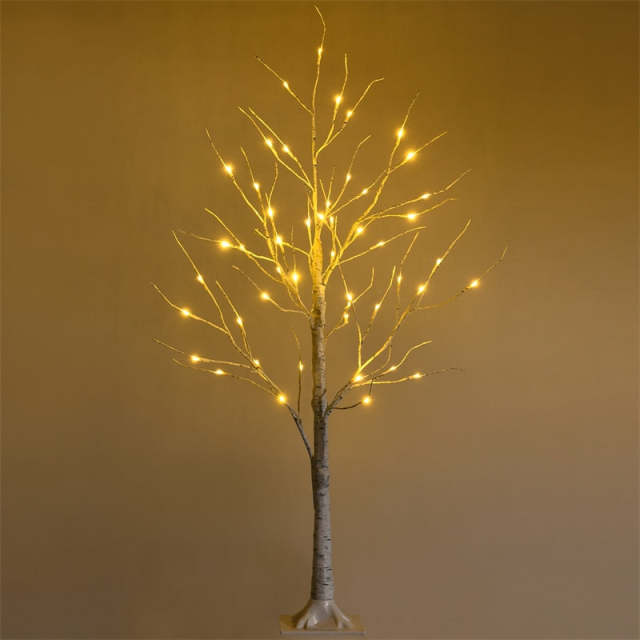4ft PreLit Twig Christmas Tree, Artificial White Birch Tree with 48 Warm White LED Lights for Indoor Party Holiday Decoration
