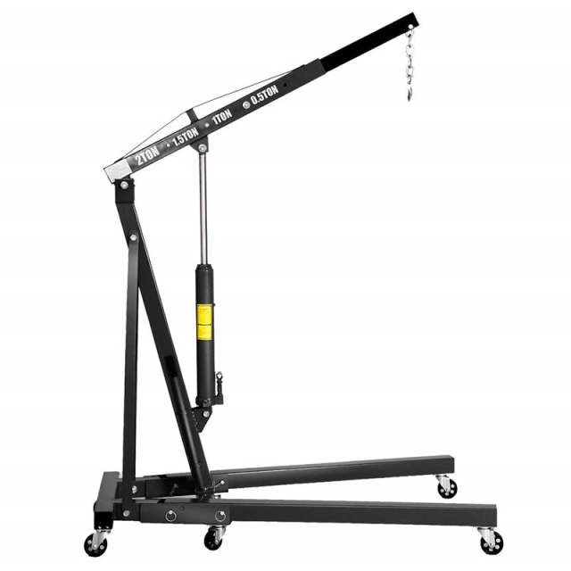 2 Ton Folding Engine Hoist, Heavy Duty Hydraulic Shop Crane with 6 Wheels, Adjustable Load Arm & 4400 LBS Capacity for Garage, Workshop