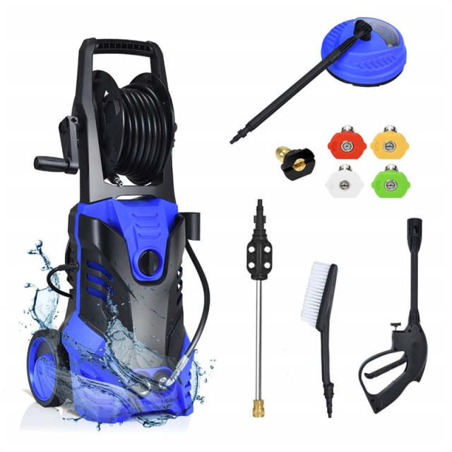 3000PSI Electric High Pressure Washer, 2000W 2 GPM Portable Power Washer Home Patio Deck Cleaner with 5 Nozzles & 2 Wheels