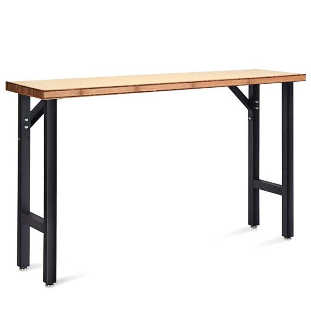 65" Bamboo Top Workbench, Heavy-Duty Steel Work Table for Garage with Triangle Reinforcement, Easy Assembly Hardwood Workstation