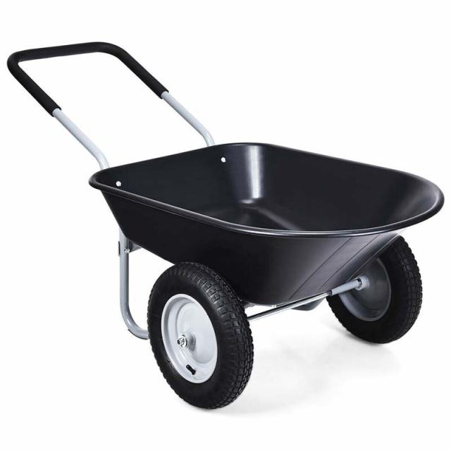 Dual-Wheel Wheelbarrow, 330lb Capacity Heavy Duty Garden Cart with Pneumatic Tires & Easy-Dump for Lawn, Farm & Construction