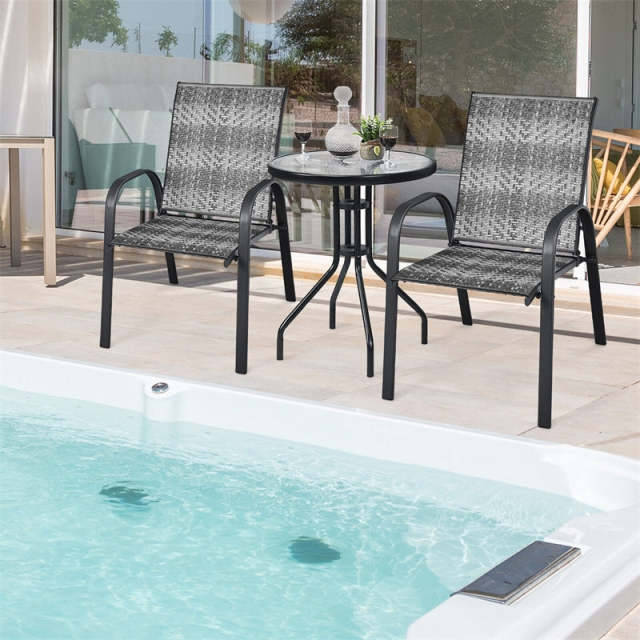 Outdoor PE Wicker Stackable Chairs Set of 6, Patio Rattan Dining Chairs with Armrest & Sturdy Steel Frame for Garden, Backyard, Deck, Lawn