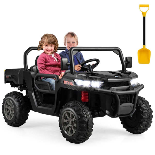 24V 2-Seater Ride-On Dump Truck, Kids Electric UTV with Dump Bed, Shovel, Remote Control & Dual Motors, Battery Powered Ride-On Car for Child