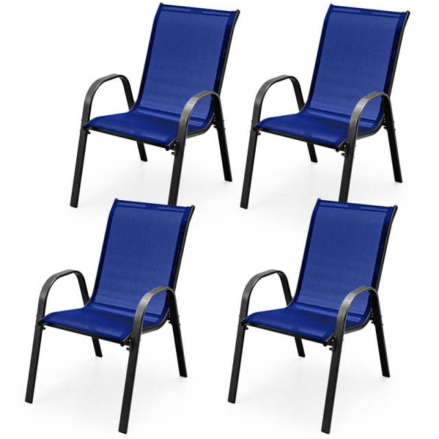 4-Pack Stackable Patio Dining Chairs, All-Weather Heavy Duty Steel Frame Outdoor Chairs with Armrests, 330LBS Capacity for Poolside Backyard