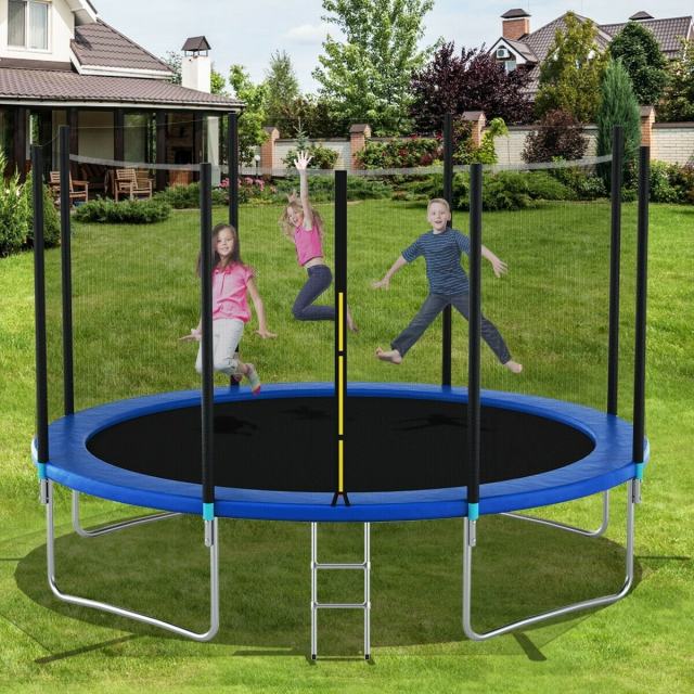 14Ft Trampoline Safety Enclosure Net Replacement with Zipper & Buckle, Weather & Tear Resistant for 8-Pole Frames