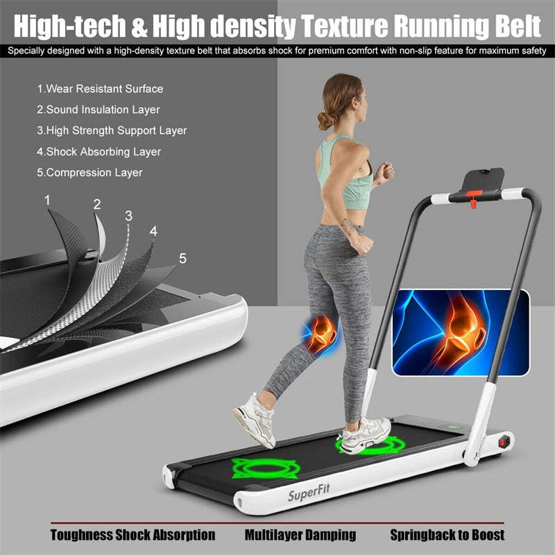 2.25HP 2-in-1 Folding Under Desk Treadmill with LED Display, Remote & APP Control, Portable Electric Walking Running Machine for Home Office
