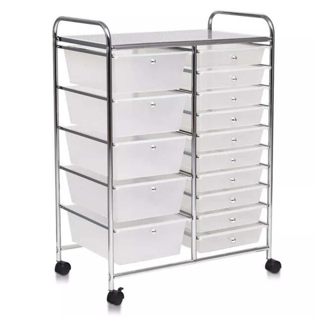 15-Drawer Rolling Storage Cart, Art &  Craft Organizer with Wheels & Removable Drawers for Tools, Scrapbook Paper, Home Office School